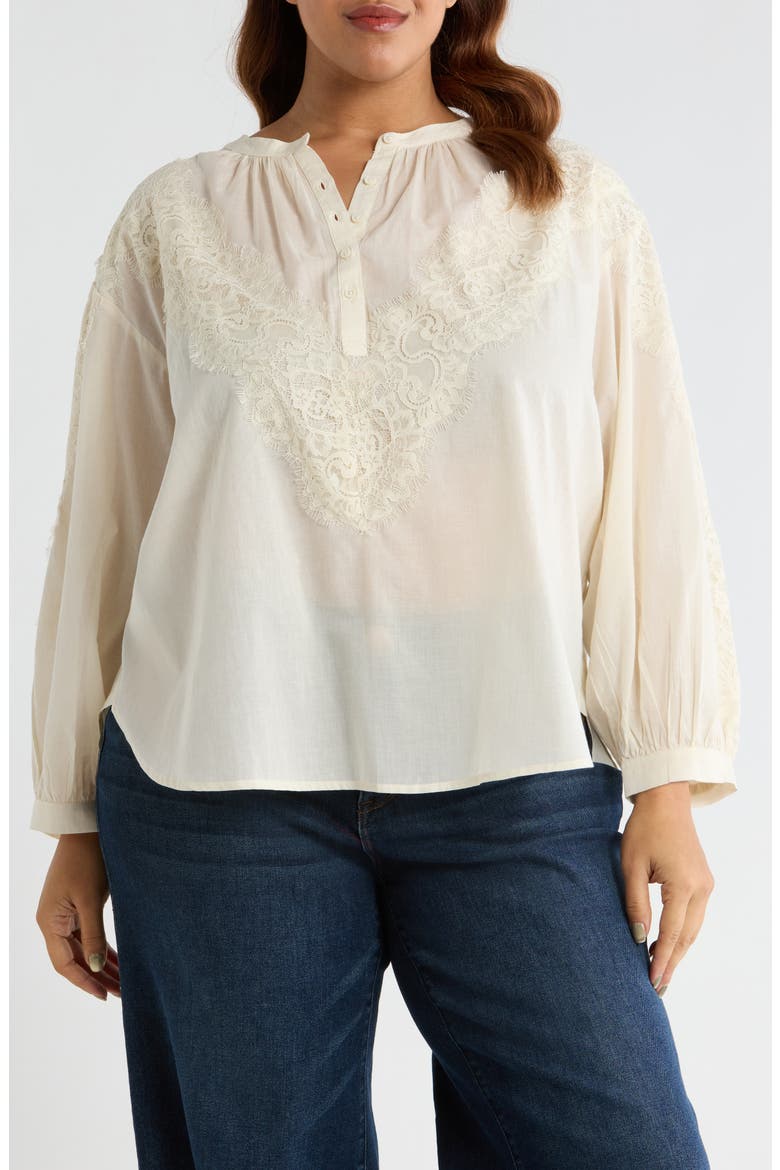 Lace Half Placket Top, Main, color, NEW IVORY