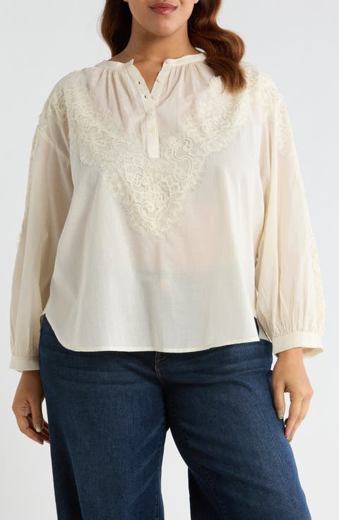 Lace Half Placket Top (Plus)