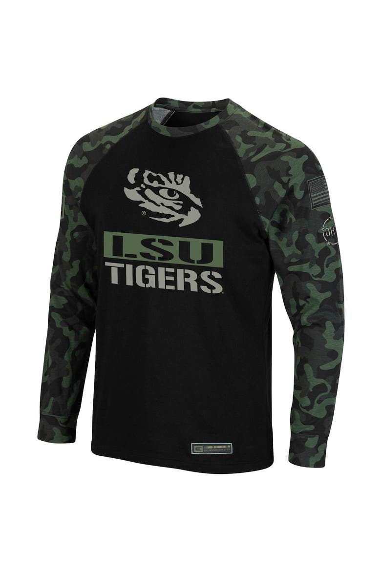 Men's Colosseum Black/Camo LSU Tigers OHT Military Appreciation Big & Tall Raglan Long Sleeve T-Shirt, Alternate, color, Black