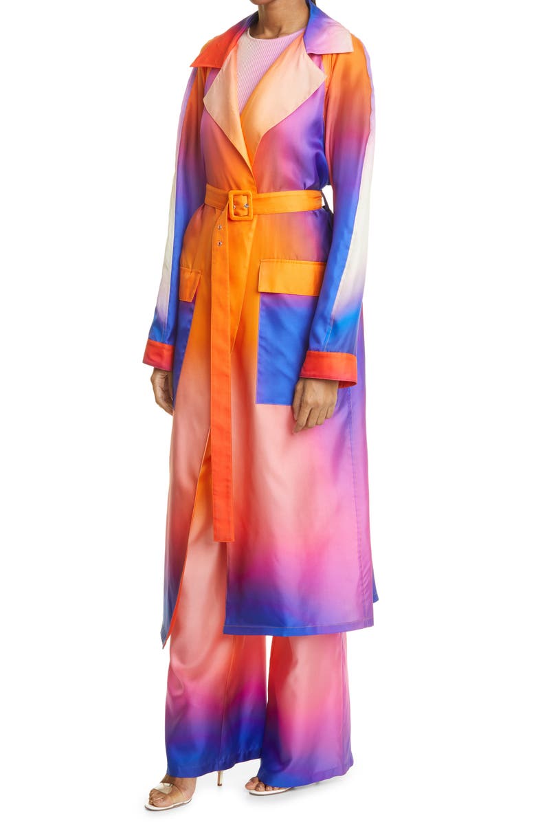 LAPOINTE Aura Print Silk Taffeta Trench Coat, Alternate, color, 
