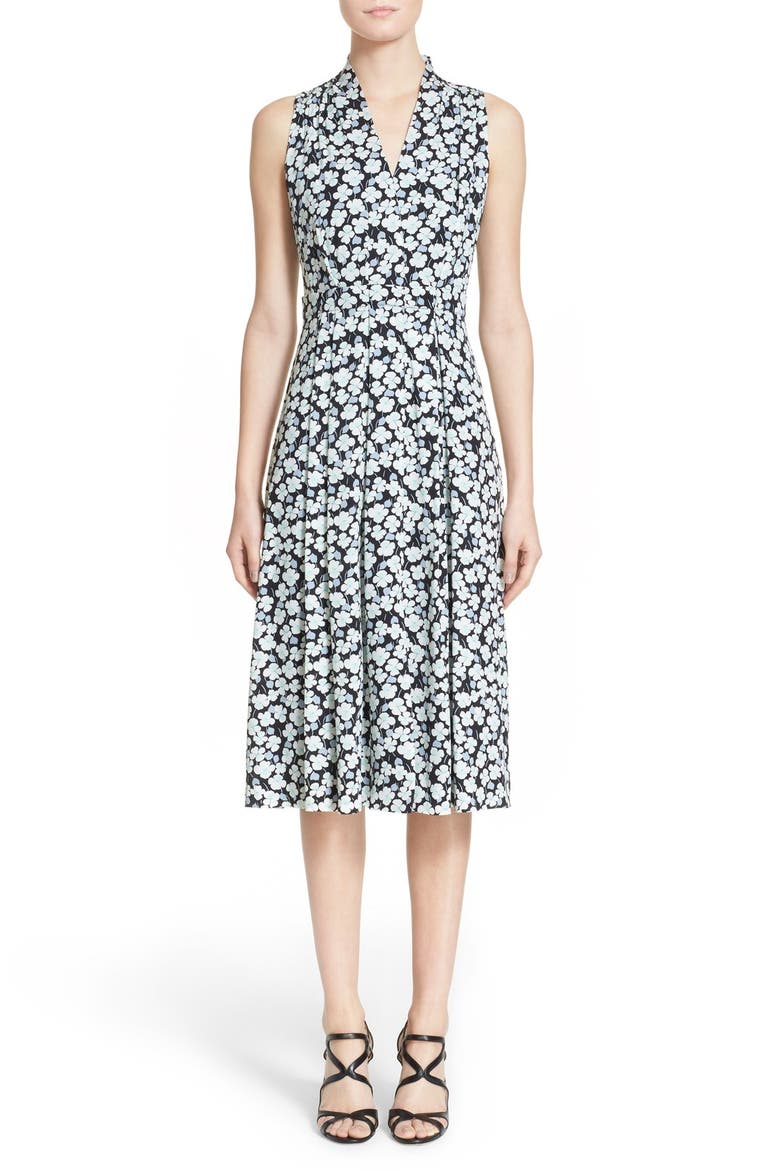 Floral Print Silk Twill Dress, Main, color, BLACK PANSY PRINT