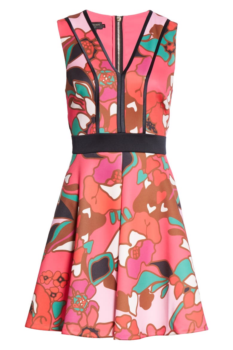 Arilina Piñata Piped Skater Dress, Alternate, color, BRIGHT PINK