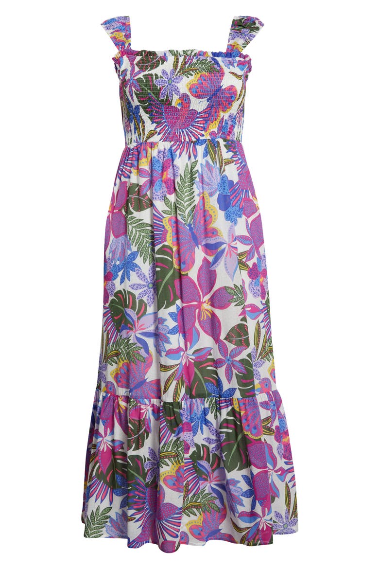 Evren Tropics Tayla Smocked Cotton Sundress, Alternate, color, BLUE/ PINK