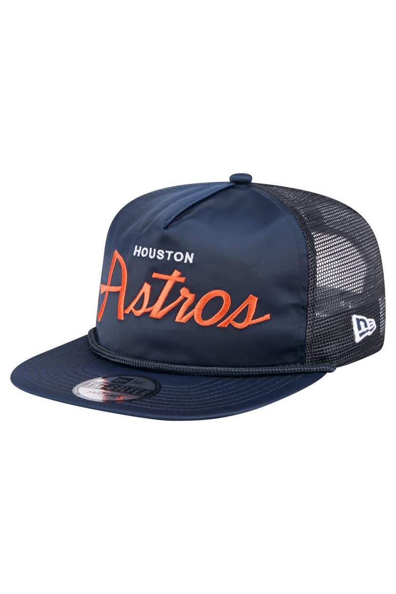 Men's New Era Navy Houston Astros Retro Satin Script Golfer Adjustable Hat, Main, color, Navy