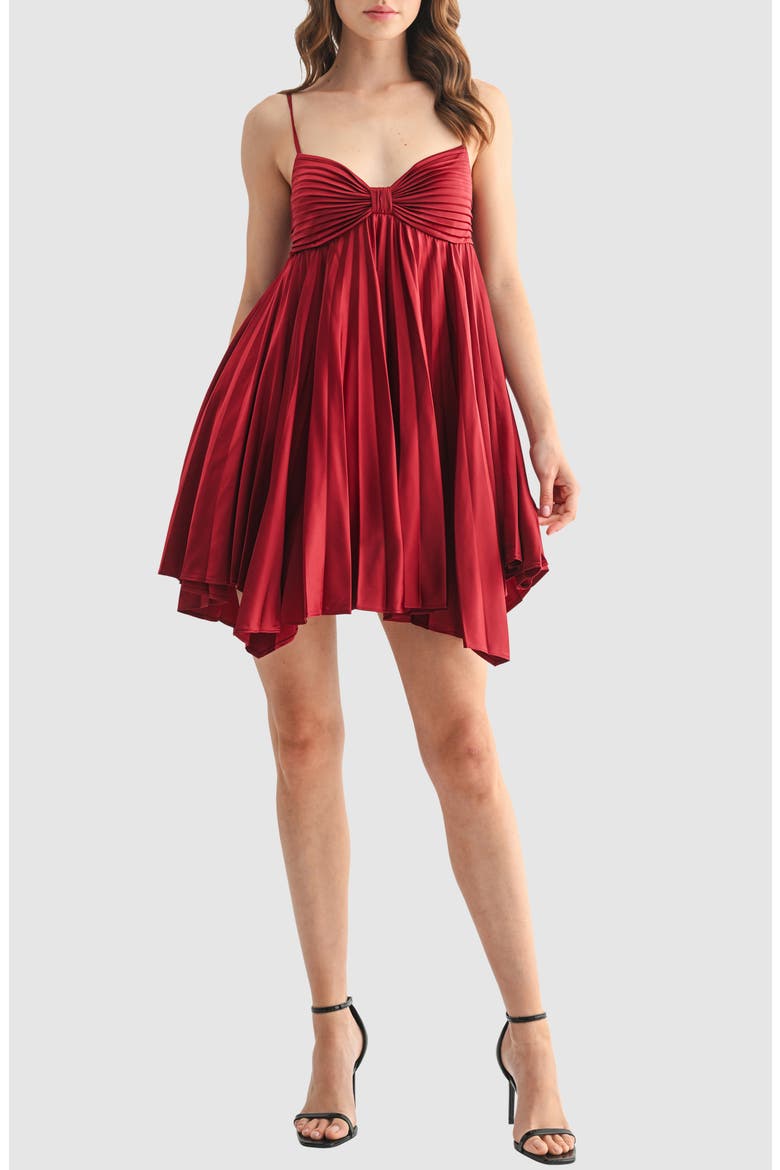 Pleated Handkerchief Hem Cocktail Minidress, Main, color, WINE