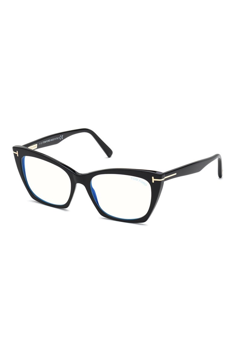54mm Blue Cat Eye Light Blocking Glasses, Main, color, SHINY BLACK