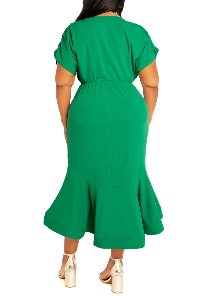 Wrap Front Flounce Hem High-Low Mermaid Midi Dress, Alternate, color, GREEN