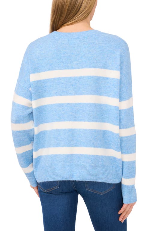 Cece Wide Stripe Crewneck Sweater In Blue Heather