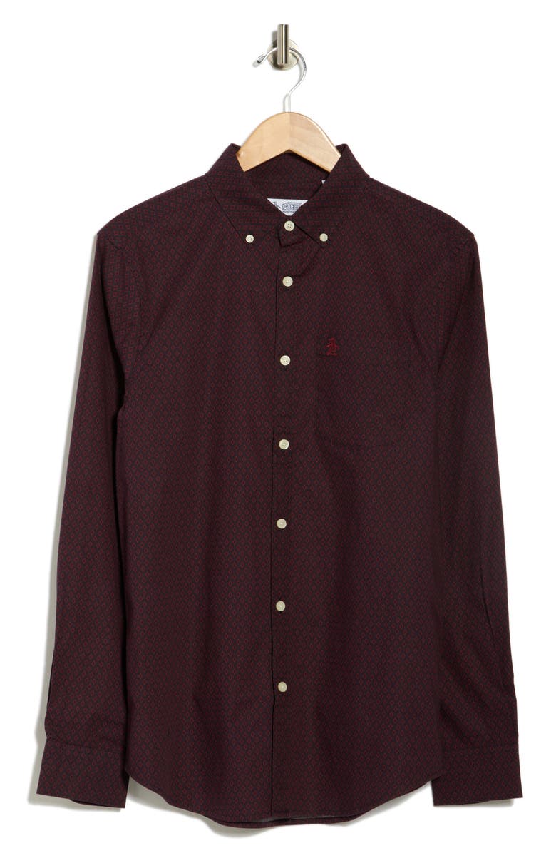 Original Penguin Slim Fit Stretch Button-Down Shirt, Alternate, color, Dark Sapphire
