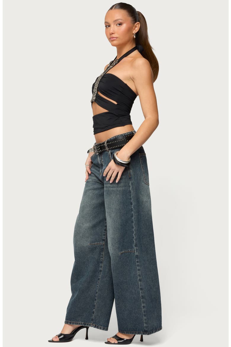 Zola Cutout Beaded Halter Top, Alternate, color, BLACK