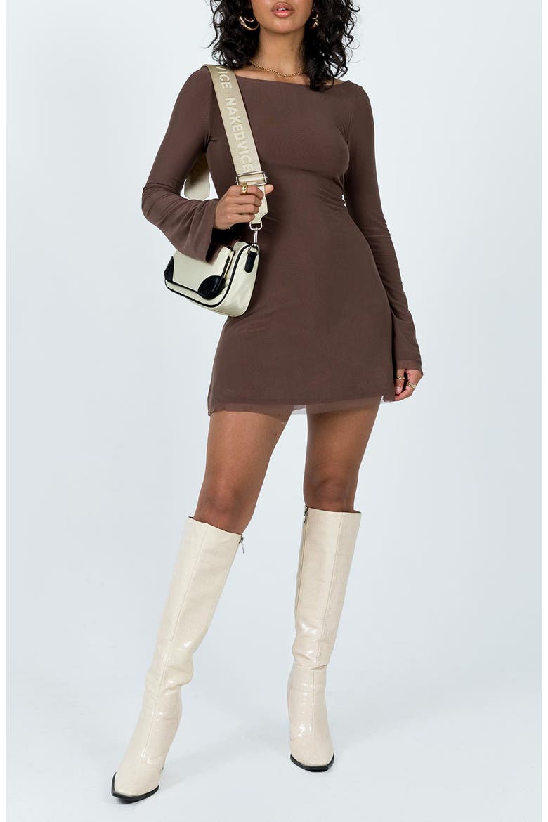 Lukea Long Sleeve Mesh Minidress, Main, color, BROWN