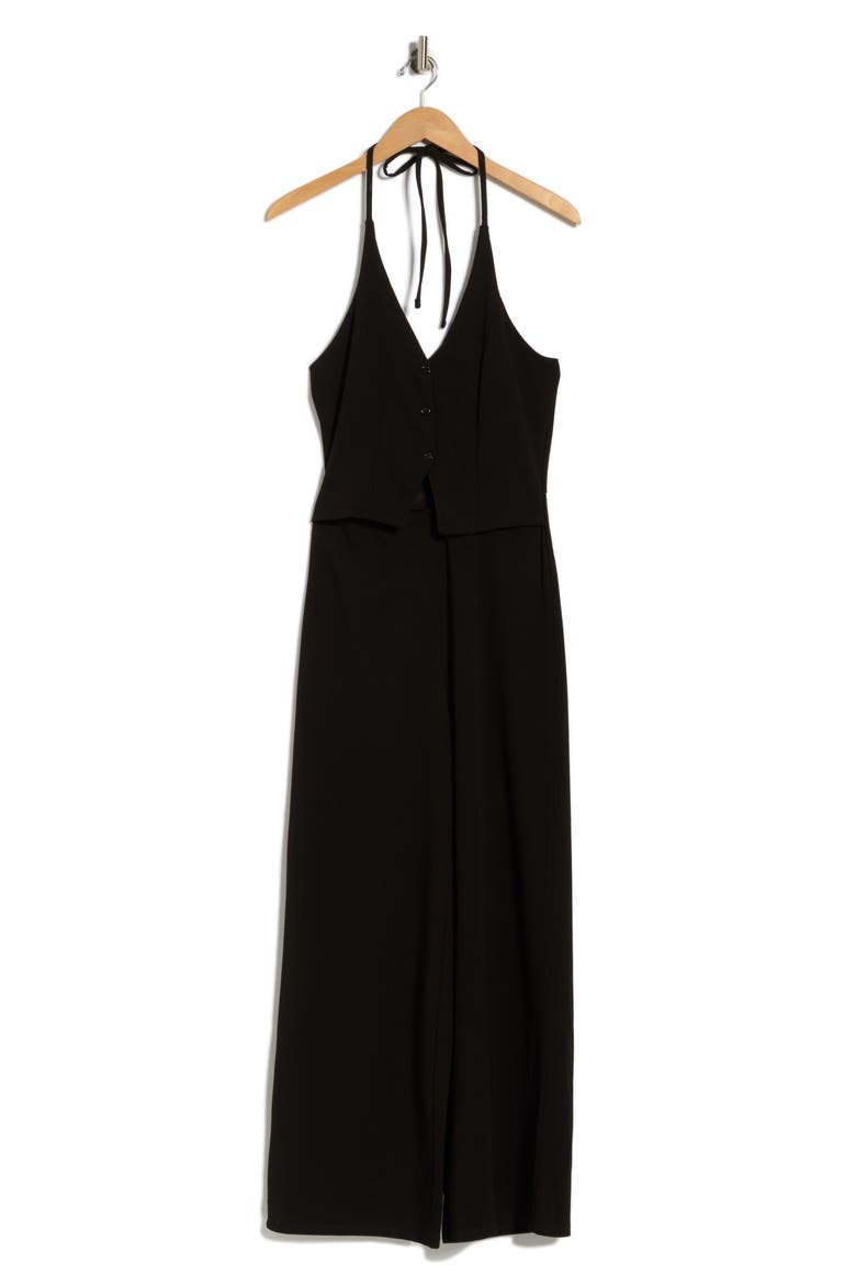Halter Neck Vest Jumpsuit, Alternate, color, BLACK