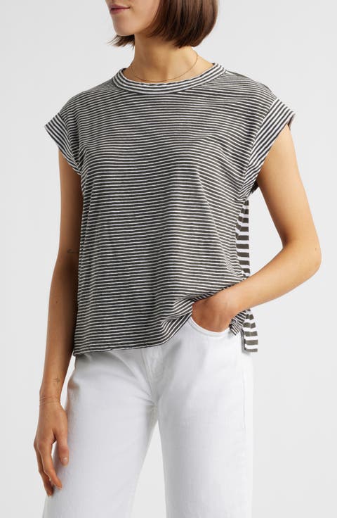 Stripe Boxy Cotton & Linen Muscle T-Shirt