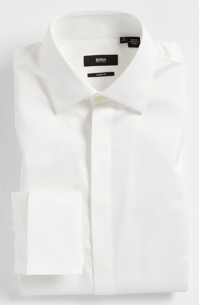 BOSS 'Marlyn' Sharp Fit Stripe French Cuff Tuxedo Shirt, Main, color,