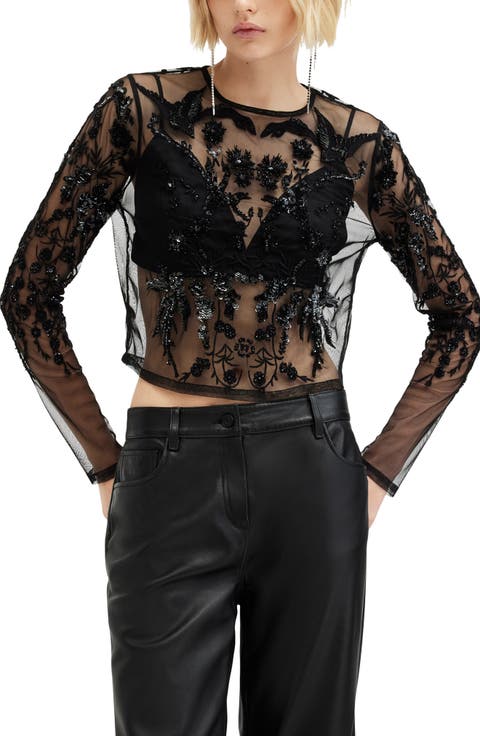 Greta Sequin Embroidery Sheer Top