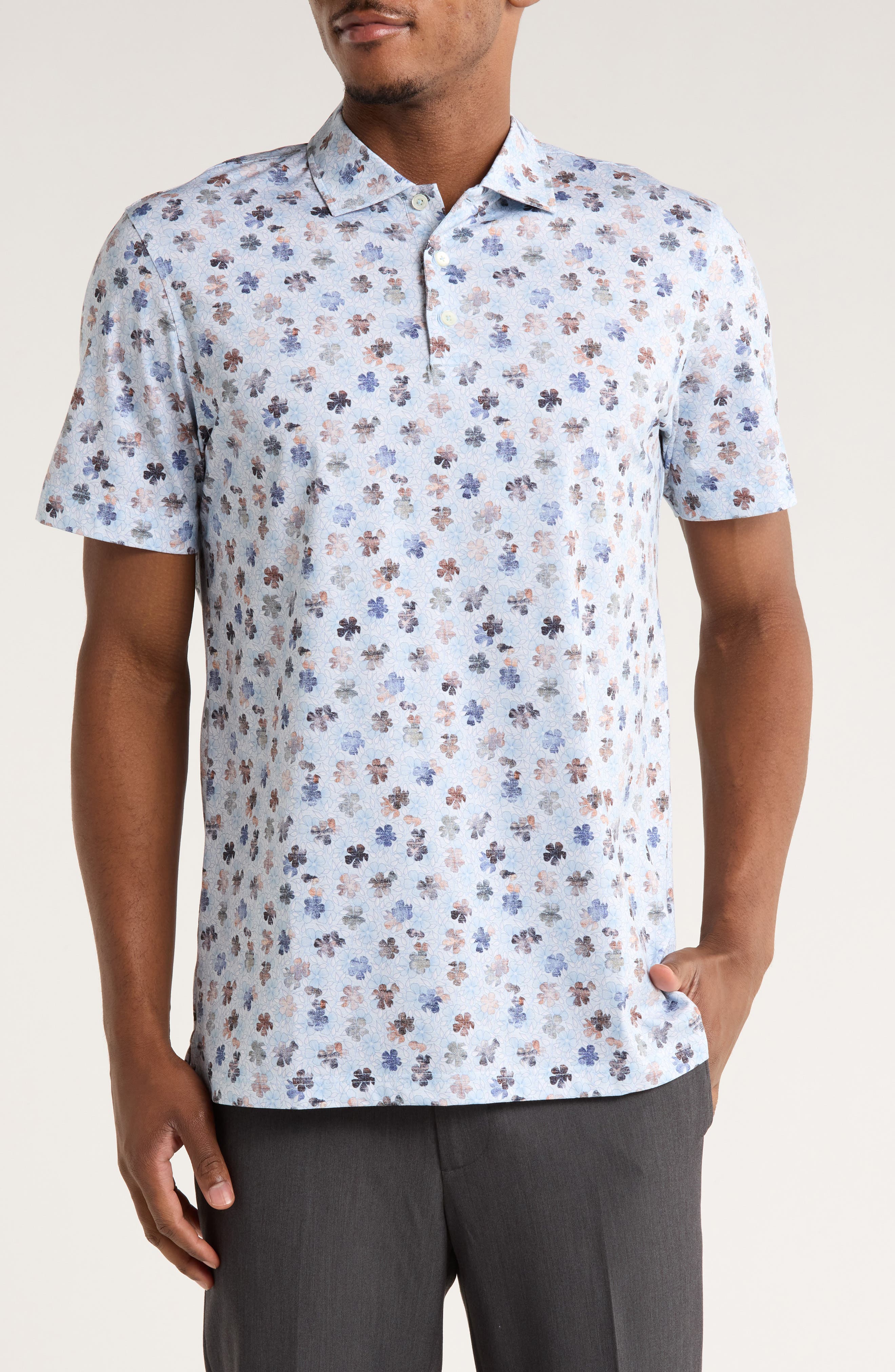Bugatchi Floral Print OoohCotton® Knit Polo