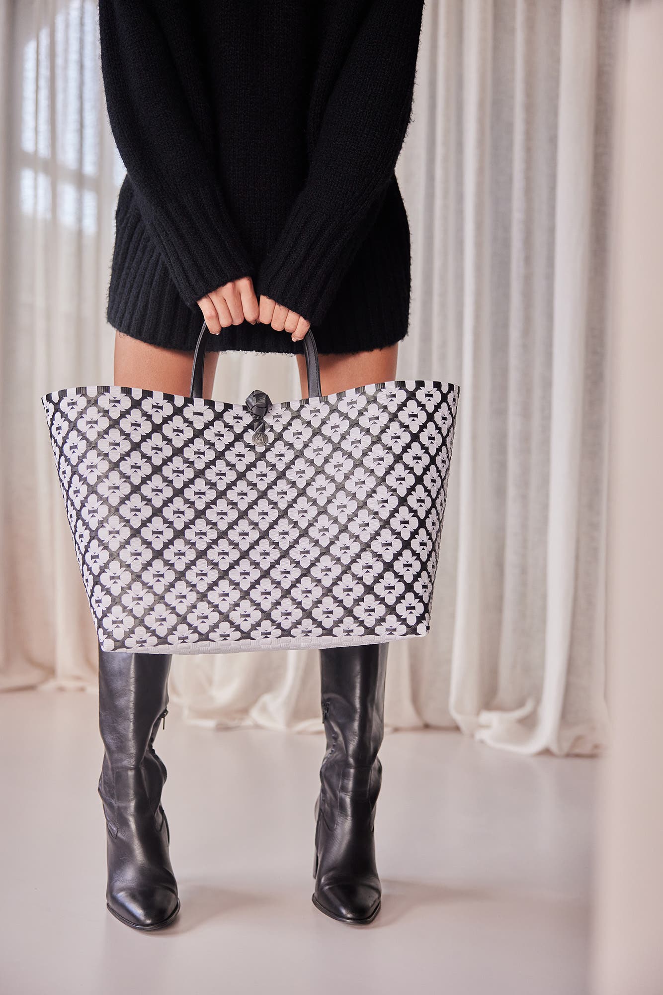 Handed By Motif Recycled Plastic Shopper, Alternate, color, Black