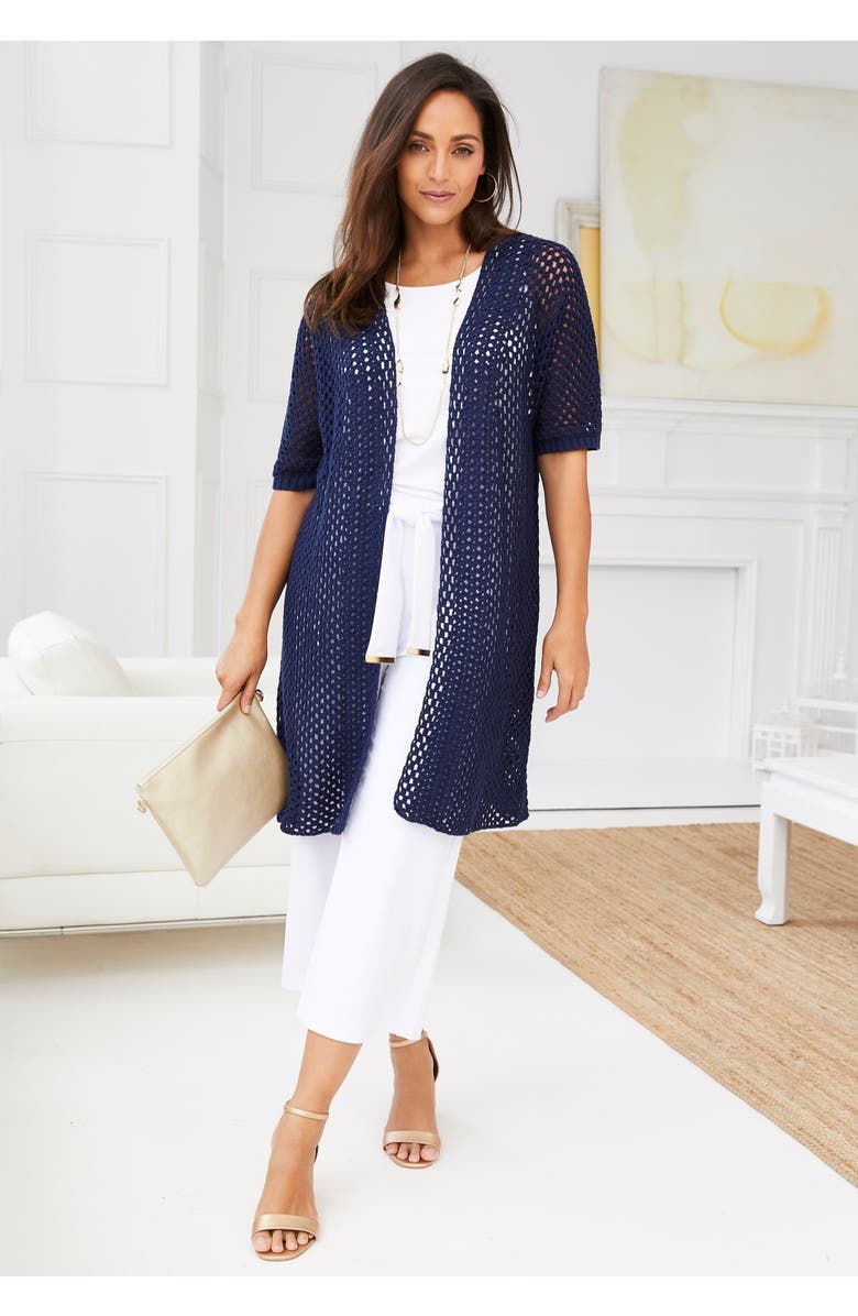 Jessica London Crochet Long Cardigan, Alternate, color, White