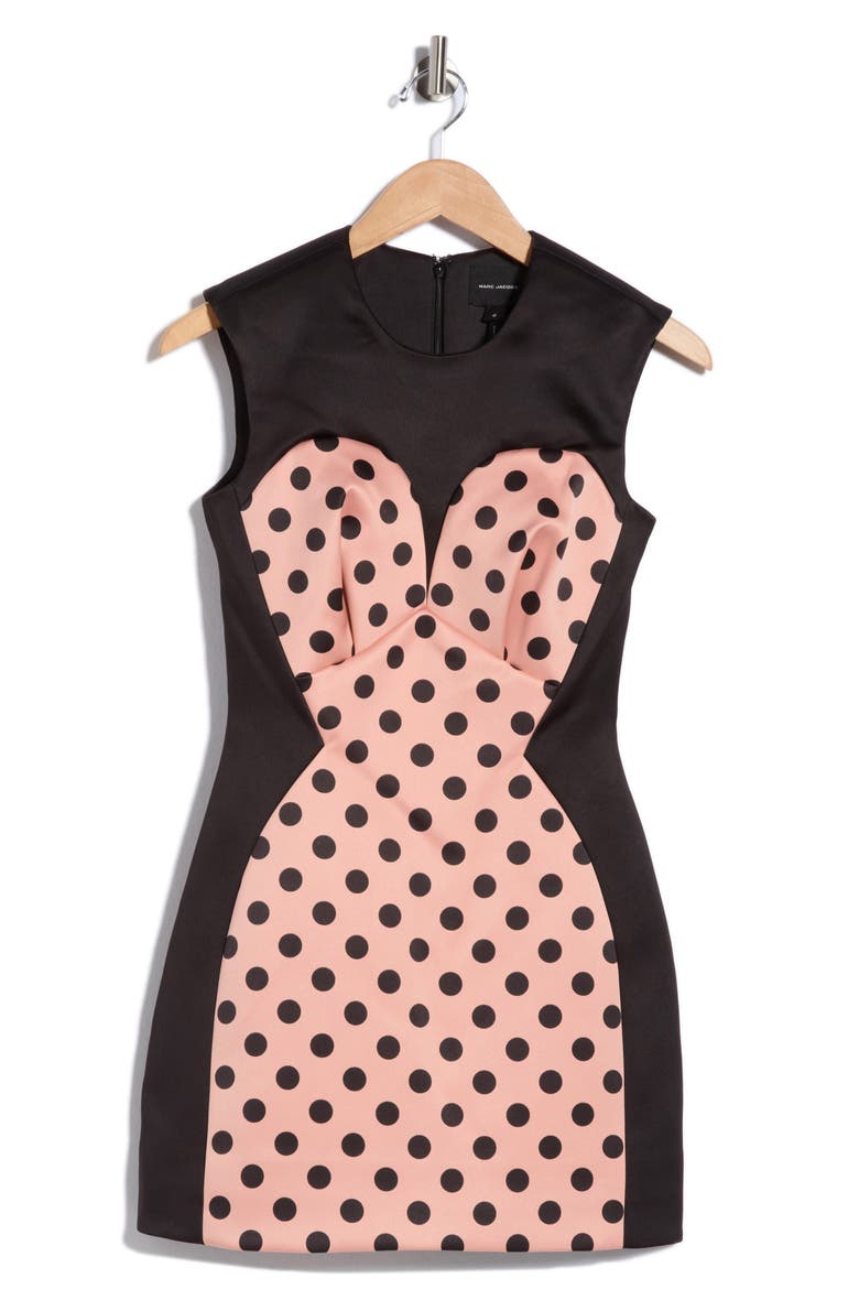 Polka Dot Satin Dress, Main, color, PEACH MULTI
