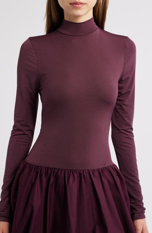 Mistress Rocks Puffball Long Sleeve Bubble Hem Minidress In Dark Plum