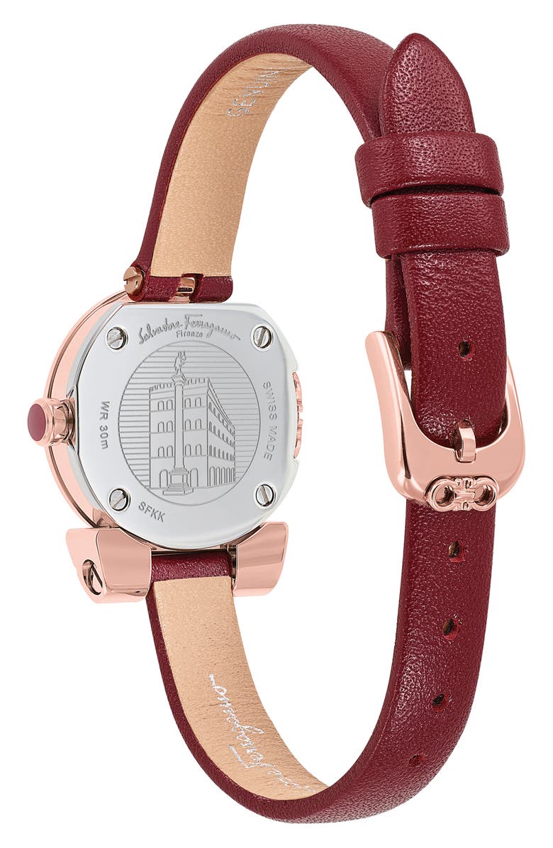 FERRAGAMO Gancio Leather Strap Watch, 22.5mm, Alternate, color,
