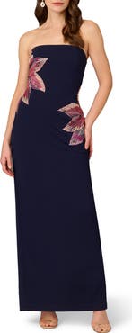 Aidan Mattox by Adrianna Papell Bead Embellished Strapless Column Gown