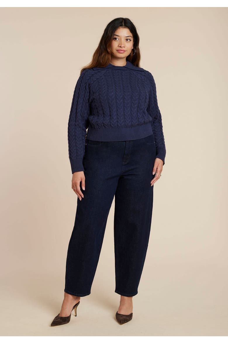 Cableknit Sweater With Wide Collar, Alternate, color, RICH NAVY