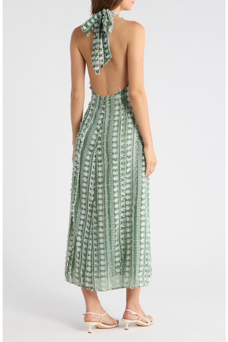 Tussah Mixed Embroidery Halter Neck Maxi Dress, Alternate, color, GREEN