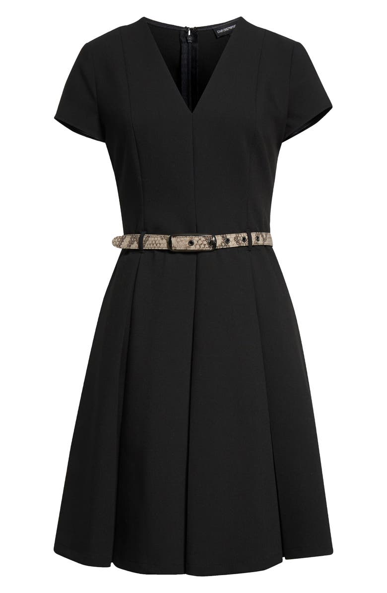 Emporio Armani Emma Belted Flare Minidress, Alternate, color, Solid Black