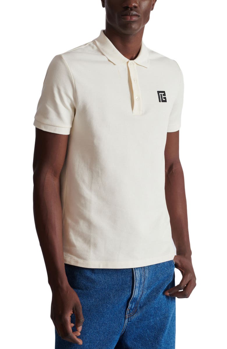 Balmain Embroidered cotton polo, Alternate, color, White