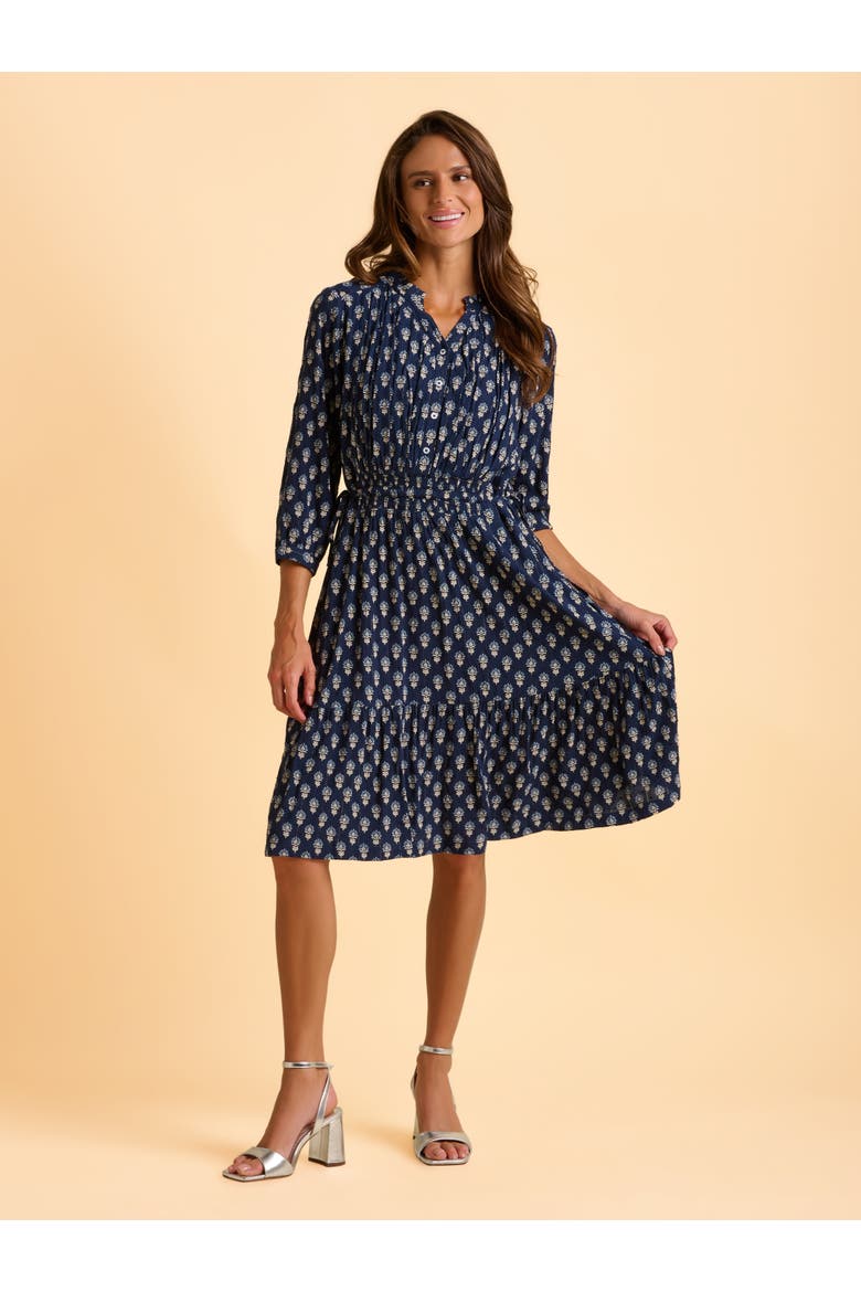 Alpine 3/4 Sleeve Drawstring Waist Dress, Alternate, color, Navy