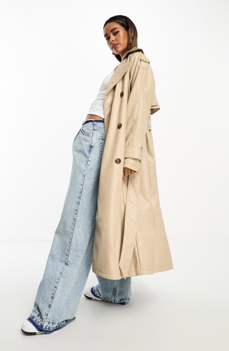 ASOS DESIGN Faux Leather Trench Coat, Alternate, color,