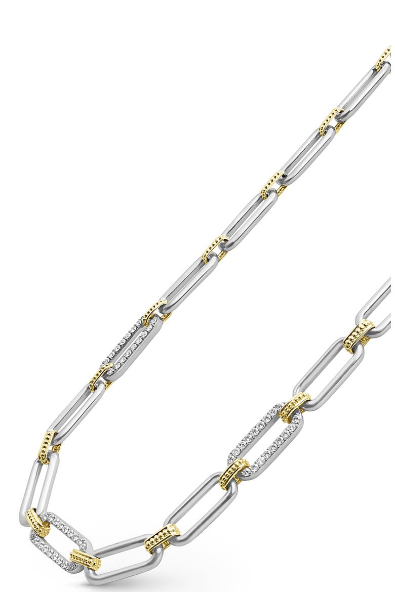 18k Gold & Sterling Silver Diamond Link Necklace, Alternate, color, TWO-TONE