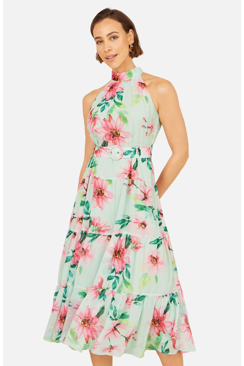 Floral Halter Neck Midi Dress, Alternate, color, Mint Green