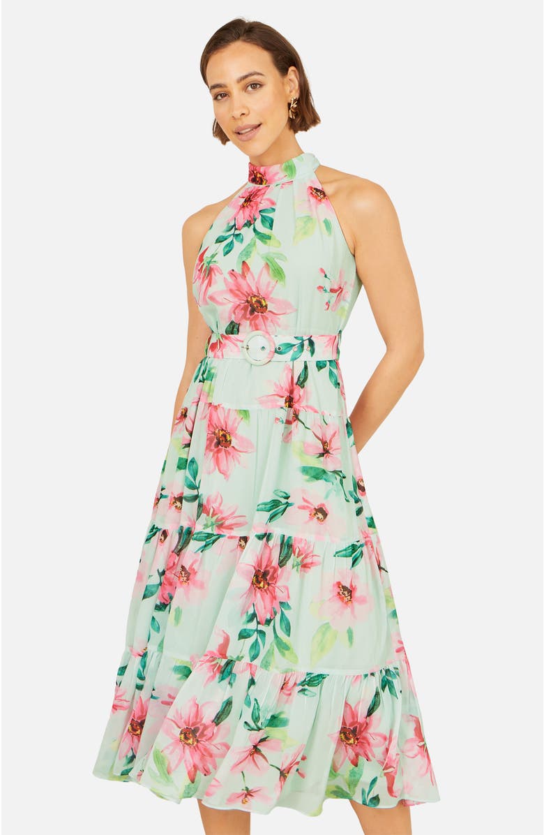 Yumi Floral Halter Neck Midi Dress, Alternate, color, Mint Green