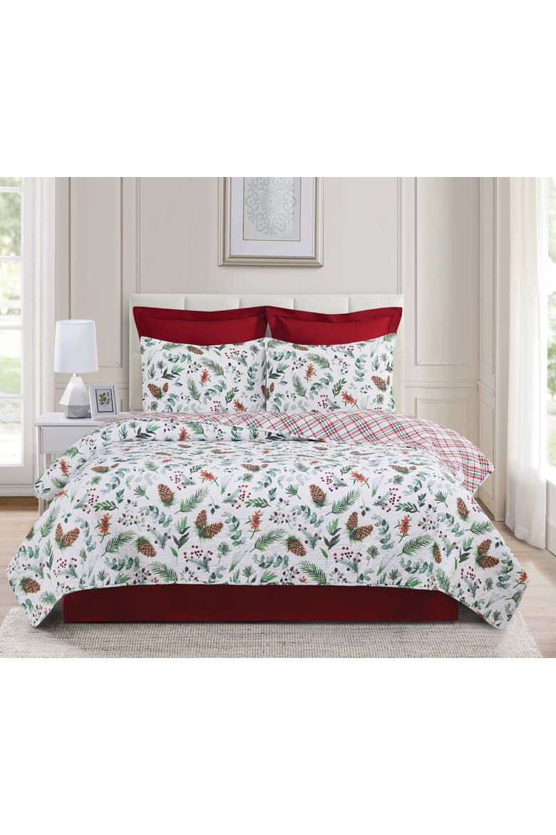 Jovie Pinecone Cotton Quilt Set  - Reversible and Machine Washable, Alternate, color, Green