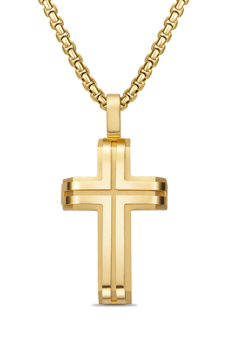 Men's Inlay Cross Pendant Necklace, Main, color, GOLD