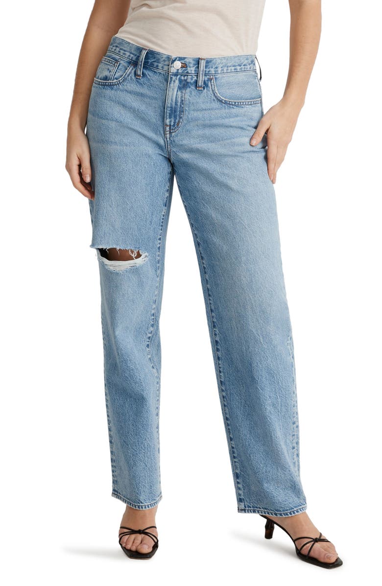 Madewell Low Rise Ripped Baggy Straight Leg Jeans, Main, color, 