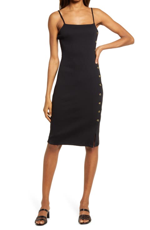 Tommy Button Detail Rib Sheath Dress
