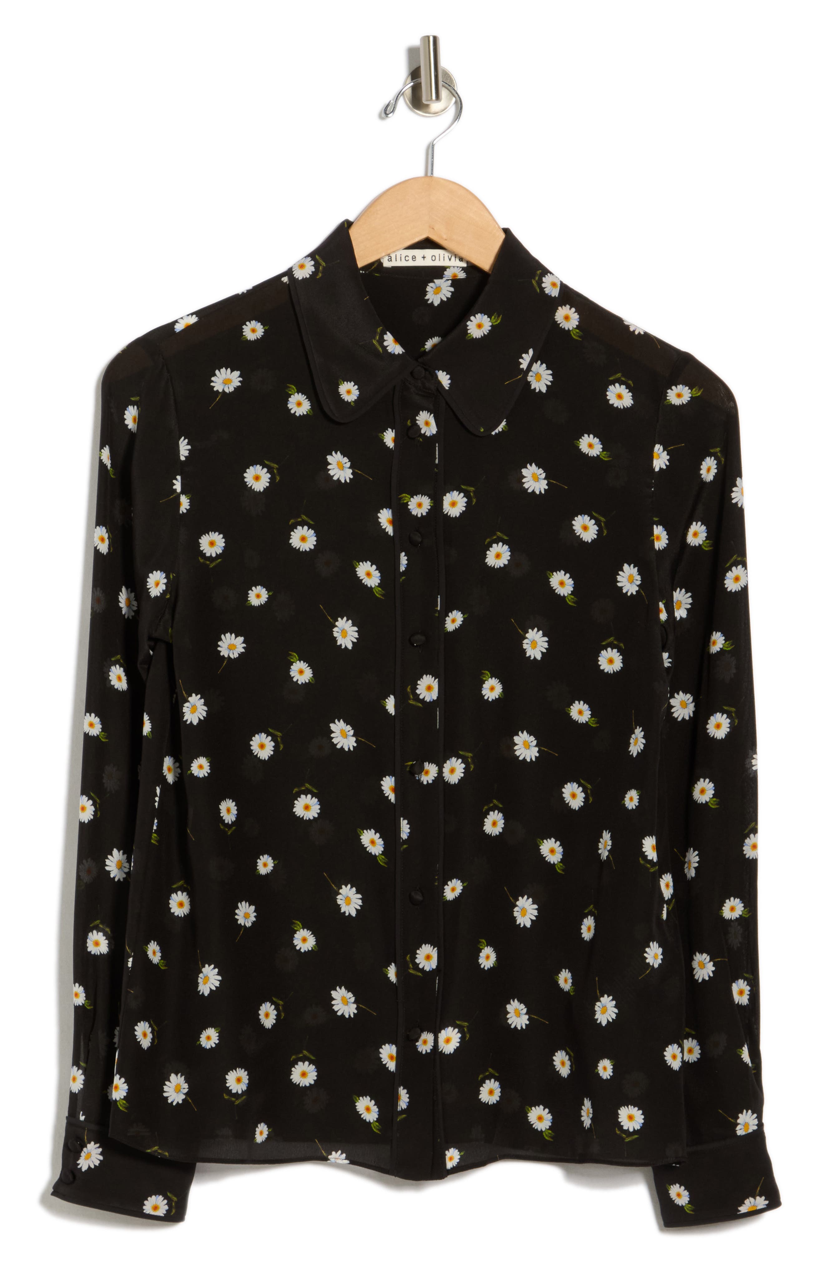 Alice + Olivia Willa Floral Long Sleeve Silk Button-Up Shirt