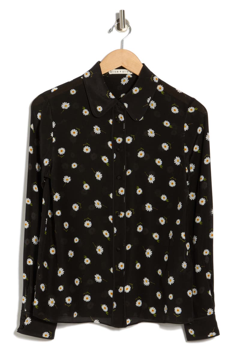 Willa Floral Long Sleeve Silk Button-Up Shirt, Alternate, color, TOSSED DAISY BLACK