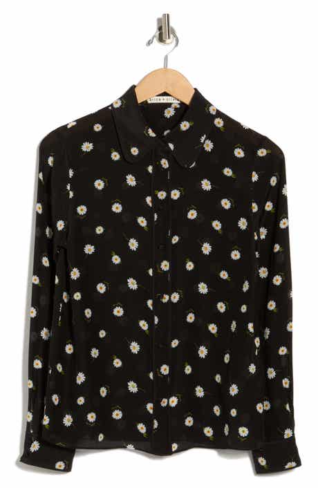 Alice + Olivia Willa Floral Long Sleeve Silk Button-Up Shirt