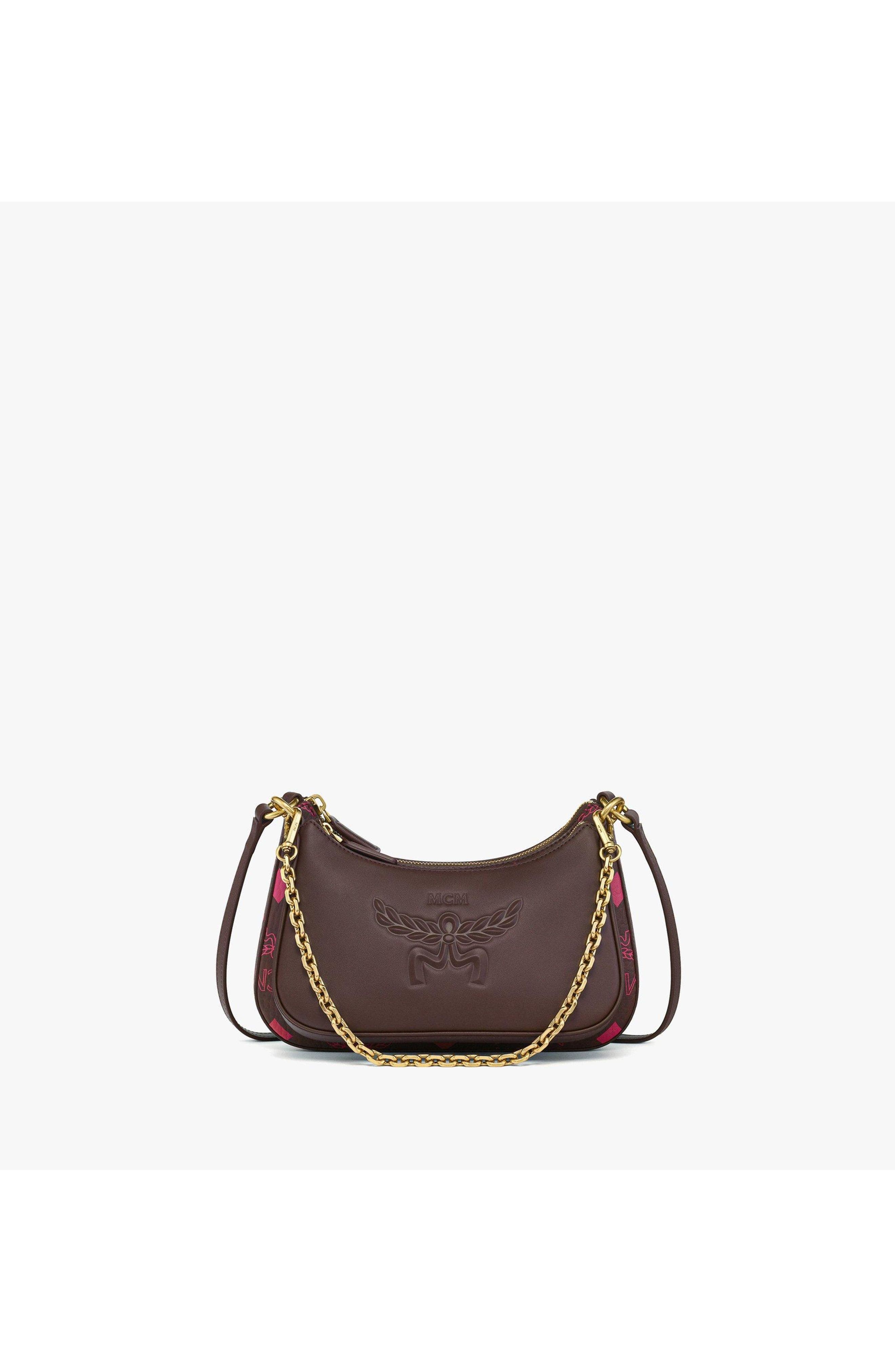 MCM Aren Duo Hobo in Maxi Visetos and Calfskin, Main, color, Cinnamon