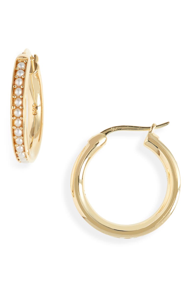 Freshwater Pearl Hoop Earrings, Main, color, 925 STERLING SILVER/ 9K GOLD