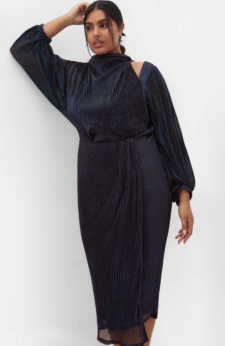 City Chic Jaylee Metallic Long Sleeve Sheath Dress, Alternate, color, Midnight