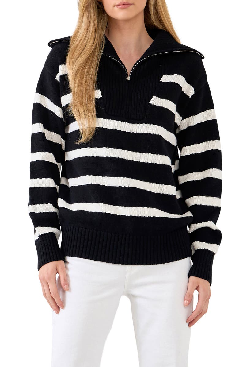 English Factory Stripe Cotton Zip Pullover, Main, color, 