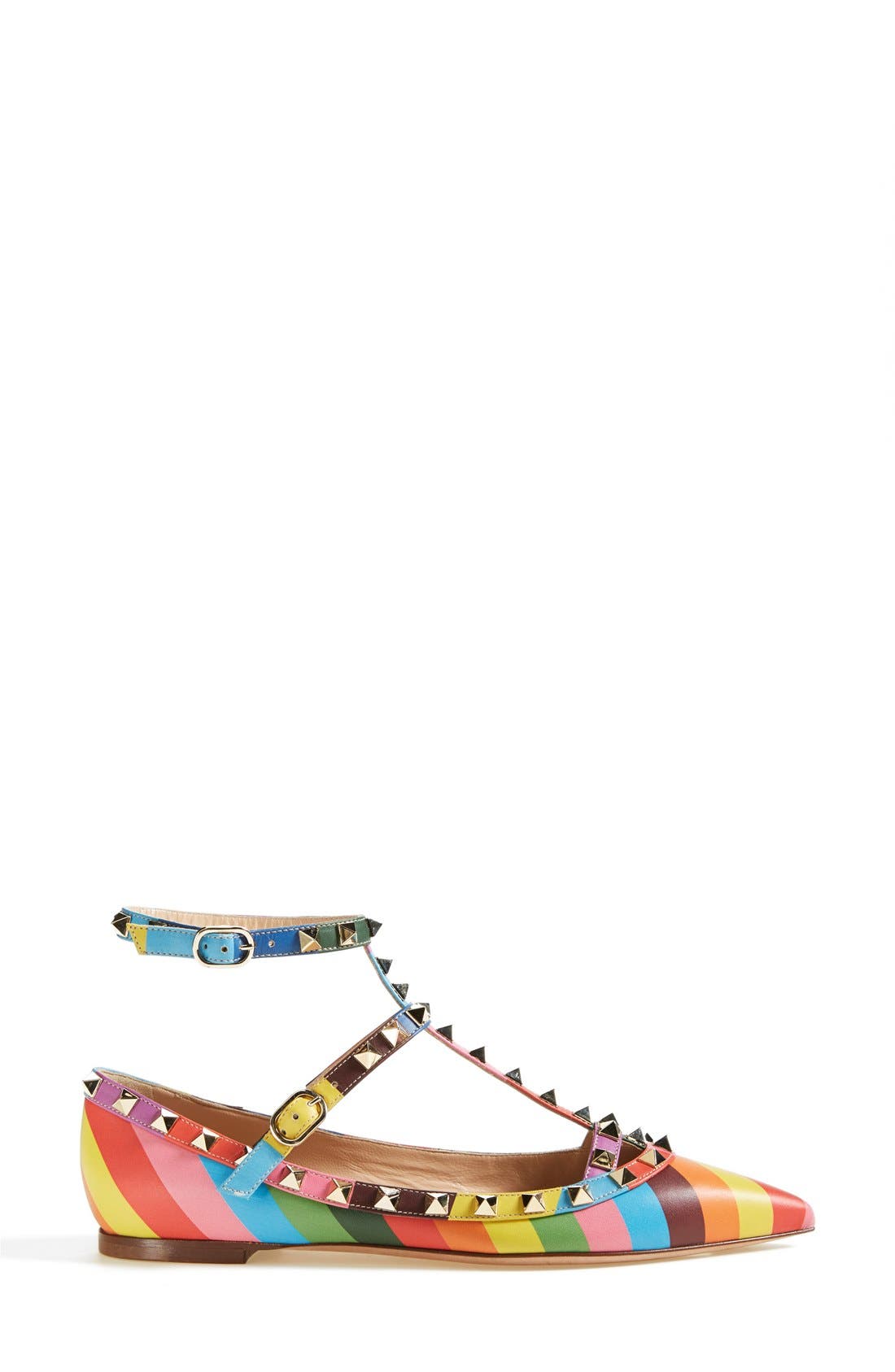 Valentino Garavani 'Rockstud' T-Strap Ballet Flat, Alternate, color, 