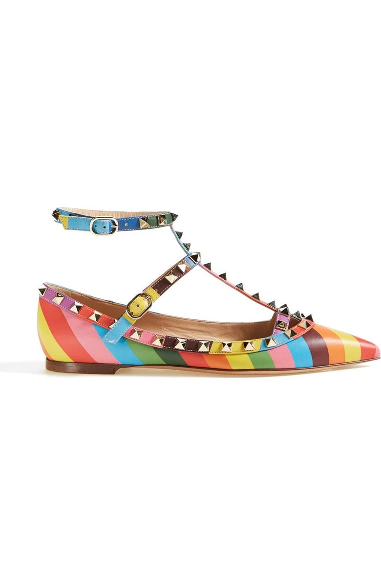 Valentino Garavani 'Rockstud' T-Strap Ballet Flat, Alternate, color,