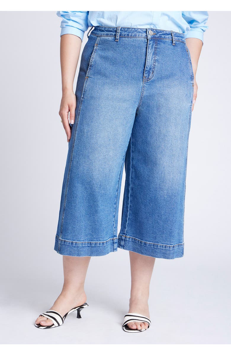 ELOQUII Denim Culotte, Alternate, color, 