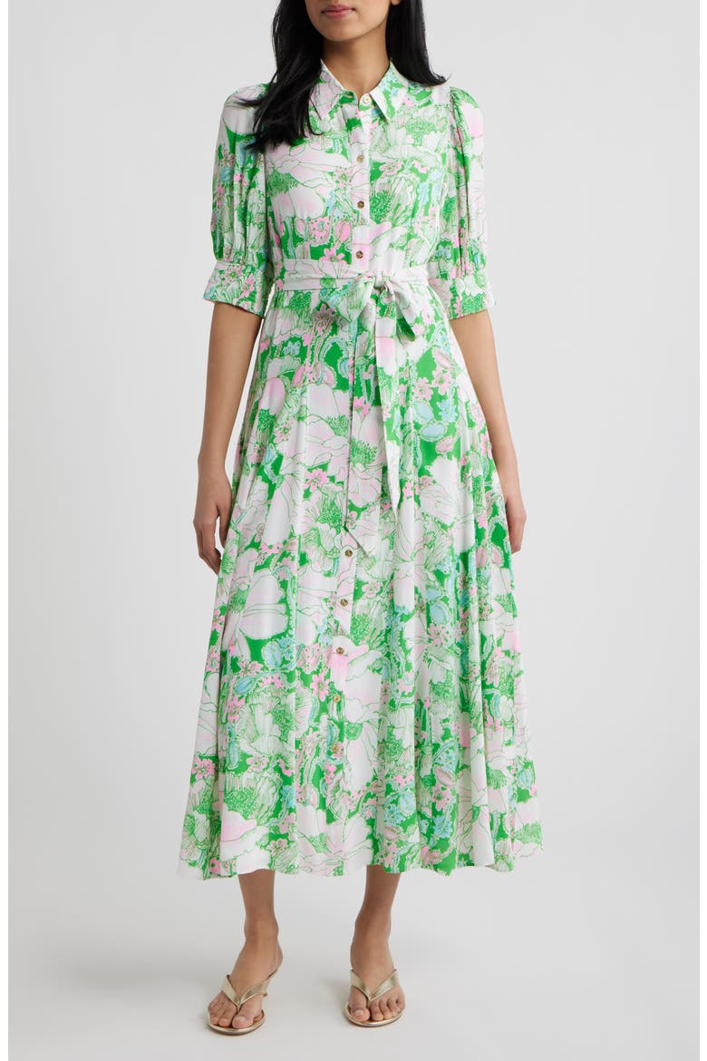 Larkyn Midi Shirtdress, Main, color, PUTTING GREEN POPPY LAND